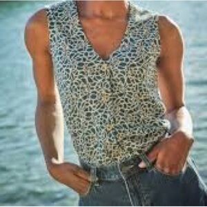 Fat Face Teal and White Swirl Blouse. Size 8